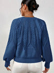 Mia | Women's Relaxed Cable-Knit Lantern Sleeve Pullover Sweater with Ribbed for Everyday