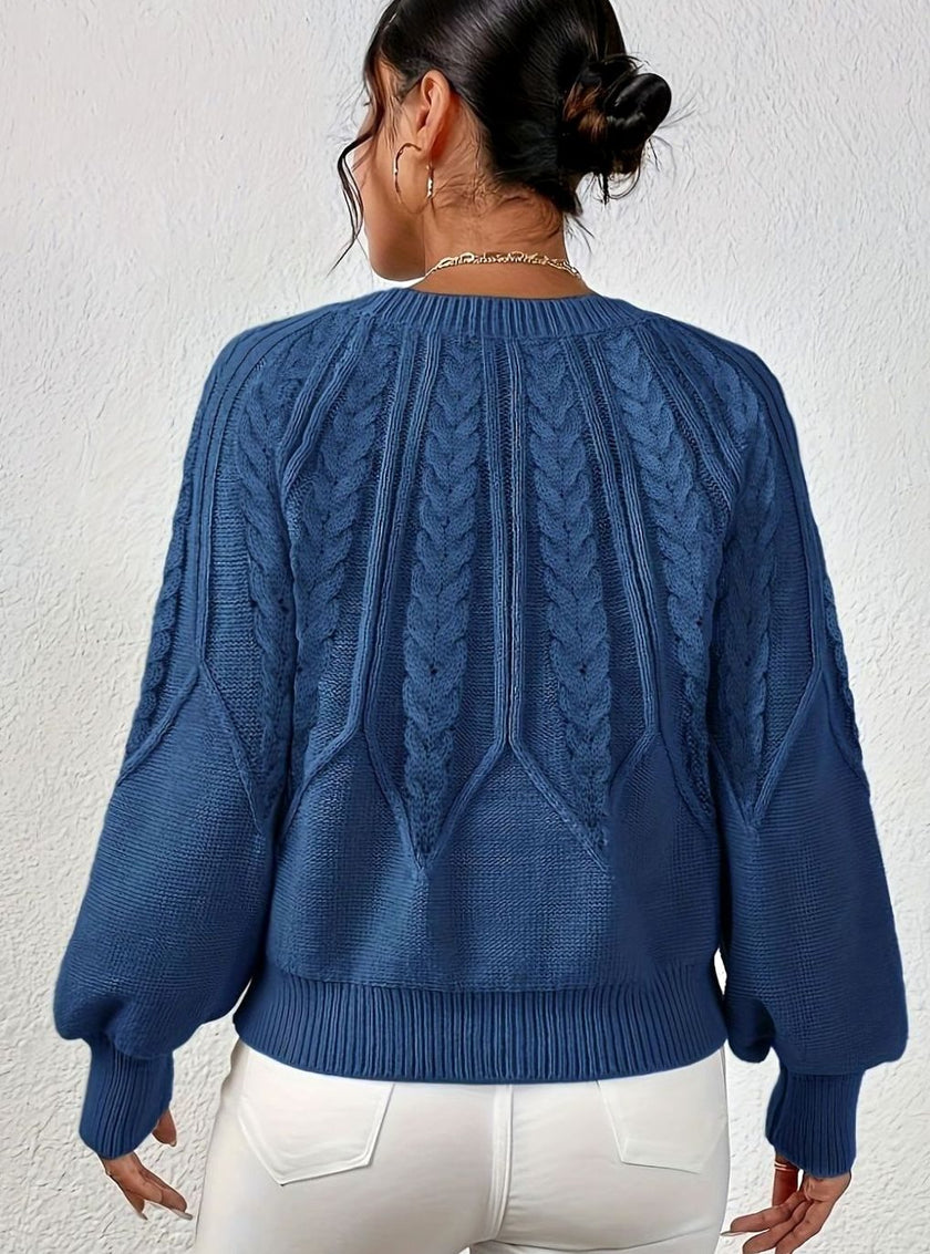 Mia | Women's Relaxed Cable-Knit Lantern Sleeve Pullover Sweater with Ribbed for Everyday