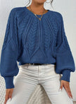 Mia | Women's Relaxed Cable-Knit Lantern Sleeve Pullover Sweater with Ribbed for Everyday