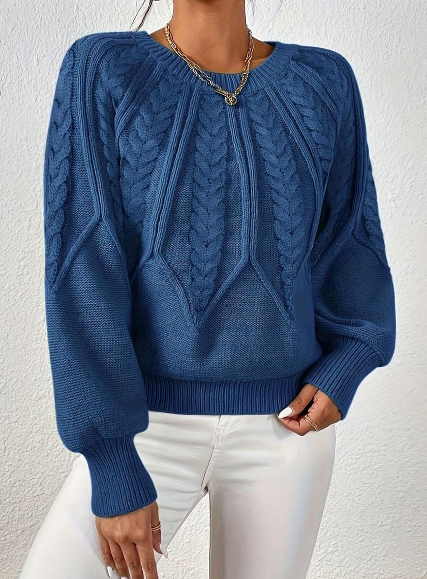 Mia | Women's Relaxed Cable-Knit Lantern Sleeve Pullover Sweater with Ribbed for Everyday