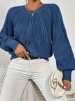 Mia | Women's Relaxed Cable-Knit Lantern Sleeve Pullover Sweater with Ribbed for Everyday
