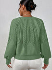 Mia | Women's Relaxed Cable-Knit Lantern Sleeve Pullover Sweater with Ribbed for Everyday