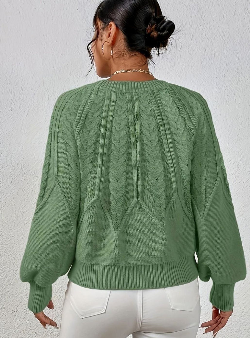 Mia | Women's Relaxed Cable-Knit Lantern Sleeve Pullover Sweater with Ribbed for Everyday