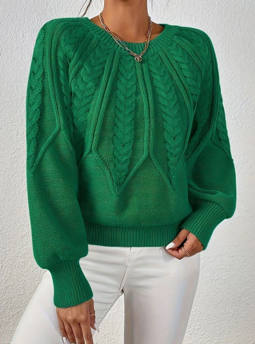Mia | Women's Relaxed Cable-Knit Lantern Sleeve Pullover Sweater with Ribbed for Everyday