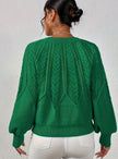 Mia | Women's Relaxed Cable-Knit Lantern Sleeve Pullover Sweater with Ribbed for Everyday