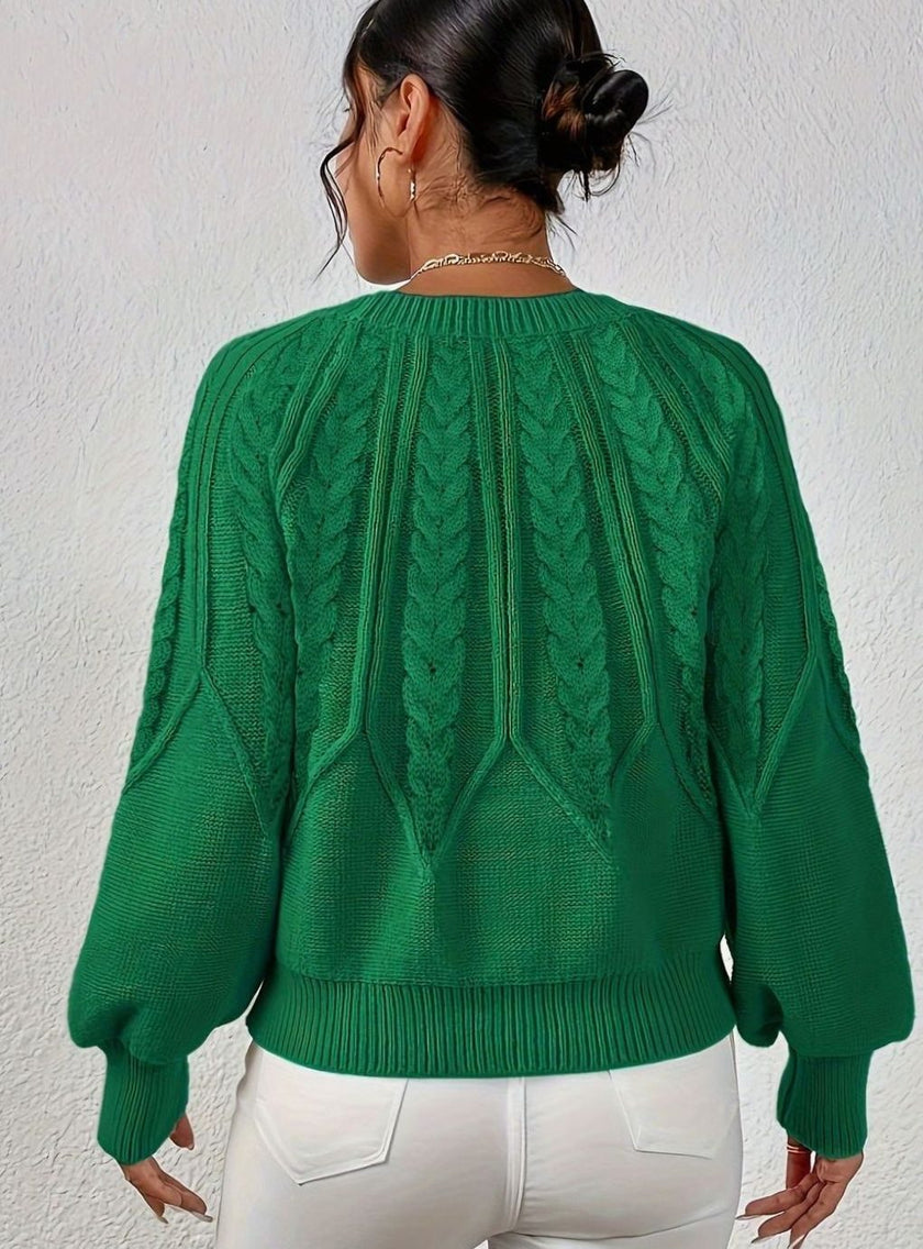 Mia | Women's Relaxed Cable-Knit Lantern Sleeve Pullover Sweater with Ribbed for Everyday