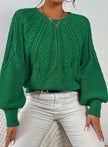 Mia | Women's Relaxed Cable-Knit Lantern Sleeve Pullover Sweater with Ribbed for Everyday