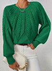 Mia | Women's Relaxed Cable-Knit Lantern Sleeve Pullover Sweater with Ribbed for Everyday