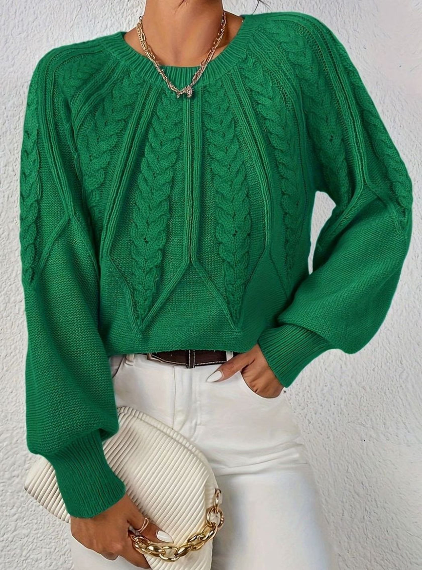 Mia | Women's Relaxed Cable-Knit Lantern Sleeve Pullover Sweater with Ribbed for Everyday