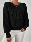 Mia | Women's Relaxed Cable-Knit Lantern Sleeve Pullover Sweater with Ribbed for Everyday