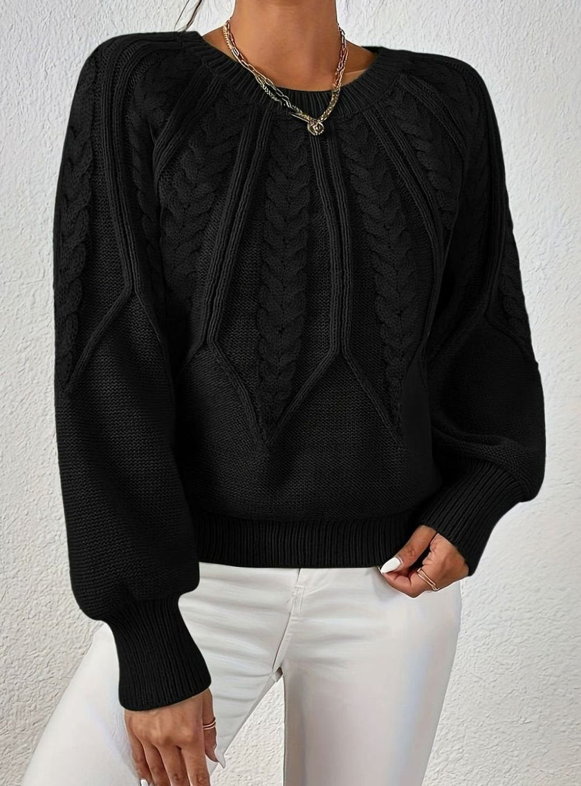Mia | Women's Relaxed Cable-Knit Lantern Sleeve Pullover Sweater with Ribbed for Everyday