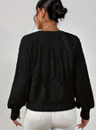 Mia | Women's Relaxed Cable-Knit Lantern Sleeve Pullover Sweater with Ribbed for Everyday