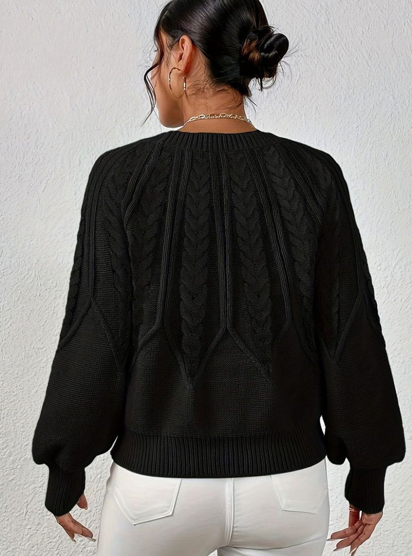 Mia | Women's Relaxed Cable-Knit Lantern Sleeve Pullover Sweater with Ribbed for Everyday
