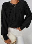 Mia | Women's Relaxed Cable-Knit Lantern Sleeve Pullover Sweater with Ribbed for Everyday