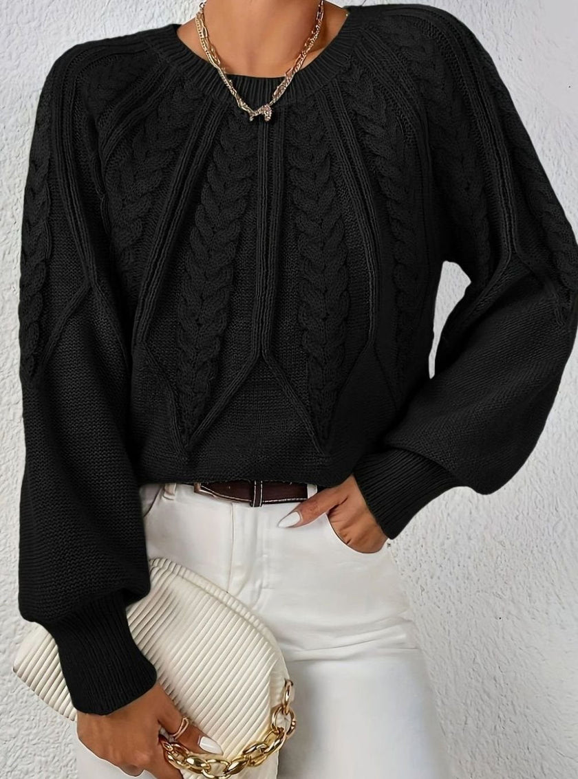 Mia | Women's Relaxed Cable-Knit Lantern Sleeve Pullover Sweater with Ribbed for Everyday