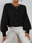 Mia | Women's Relaxed Cable-Knit Lantern Sleeve Pullover Sweater with Ribbed for Everyday