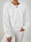 Mia | Women's Relaxed Cable-Knit Lantern Sleeve Pullover Sweater with Ribbed for Everyday
