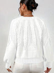 Mia | Women's Relaxed Cable-Knit Lantern Sleeve Pullover Sweater with Ribbed for Everyday