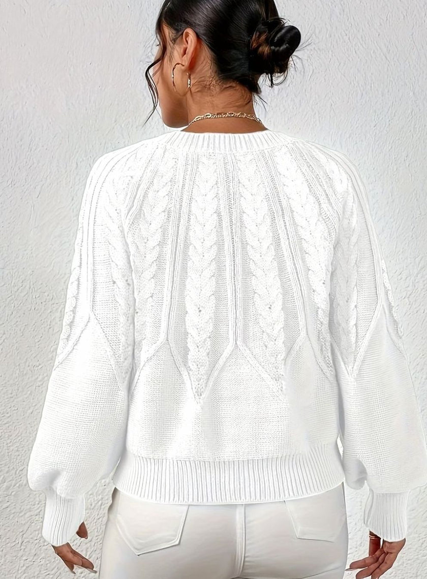 Mia | Women's Relaxed Cable-Knit Lantern Sleeve Pullover Sweater with Ribbed for Everyday