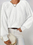Mia | Women's Relaxed Cable-Knit Lantern Sleeve Pullover Sweater with Ribbed for Everyday