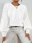 Mia | Women's Relaxed Cable-Knit Lantern Sleeve Pullover Sweater with Ribbed for Everyday