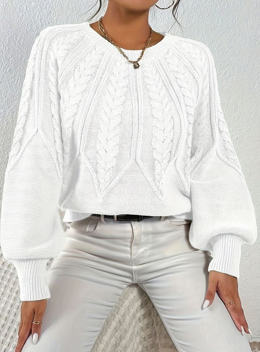 Mia | Women's Relaxed Cable-Knit Lantern Sleeve Pullover Sweater with Ribbed for Everyday
