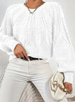 Mia | Women's Relaxed Cable-Knit Lantern Sleeve Pullover Sweater with Ribbed for Everyday