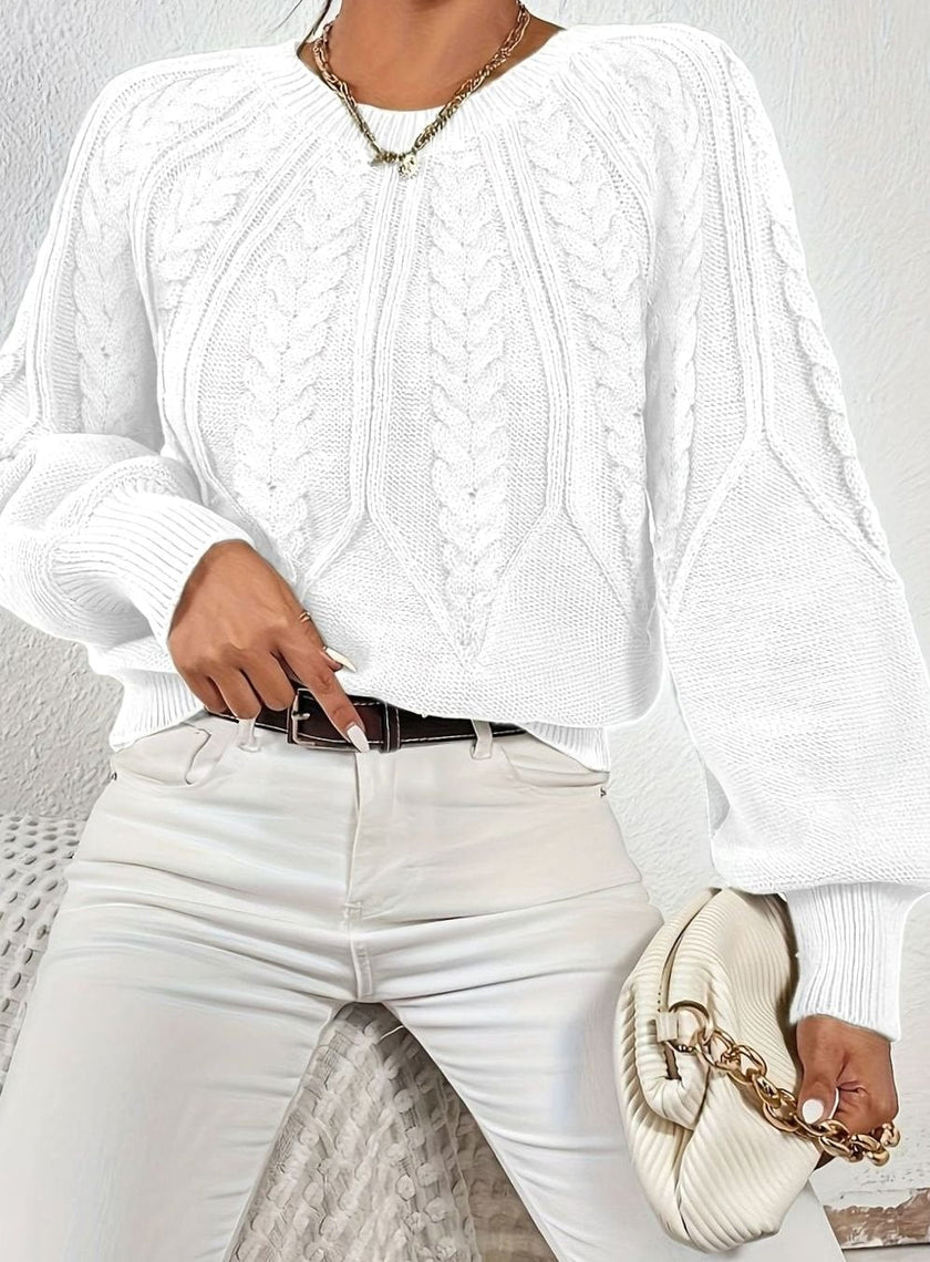 Mia | Women's Relaxed Cable-Knit Lantern Sleeve Pullover Sweater with Ribbed for Everyday