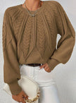 Mia | Women's Relaxed Cable-Knit Lantern Sleeve Pullover Sweater with Ribbed for Everyday