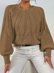 Mia | Women's Relaxed Cable-Knit Lantern Sleeve Pullover Sweater with Ribbed for Everyday