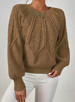 Mia | Women's Relaxed Cable-Knit Lantern Sleeve Pullover Sweater with Ribbed for Everyday