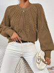 Mia | Women's Relaxed Cable-Knit Lantern Sleeve Pullover Sweater with Ribbed for Everyday