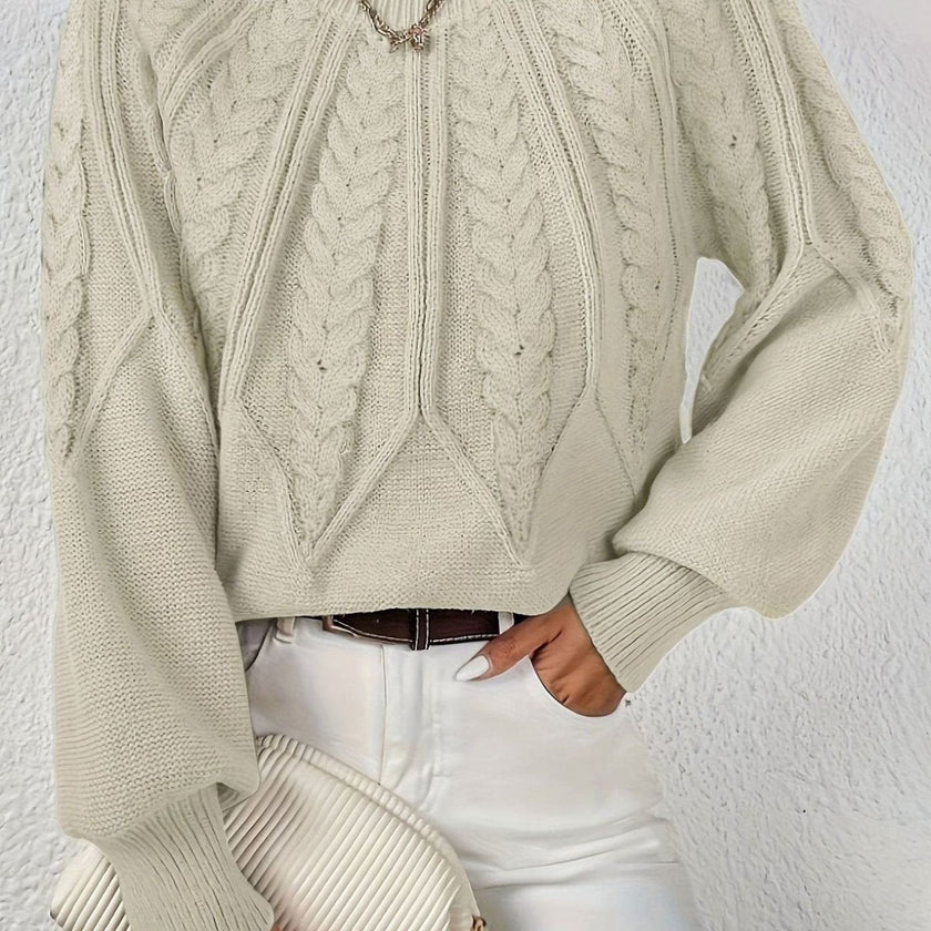 Mia | Women's Relaxed Cable-Knit Lantern Sleeve Pullover Sweater with Ribbed for Everyday