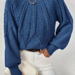 Mia | Women's Relaxed Cable-Knit Lantern Sleeve Pullover Sweater with Ribbed for Everyday