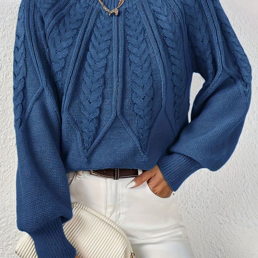 Mia | Women's Relaxed Cable-Knit Lantern Sleeve Pullover Sweater with Ribbed for Everyday