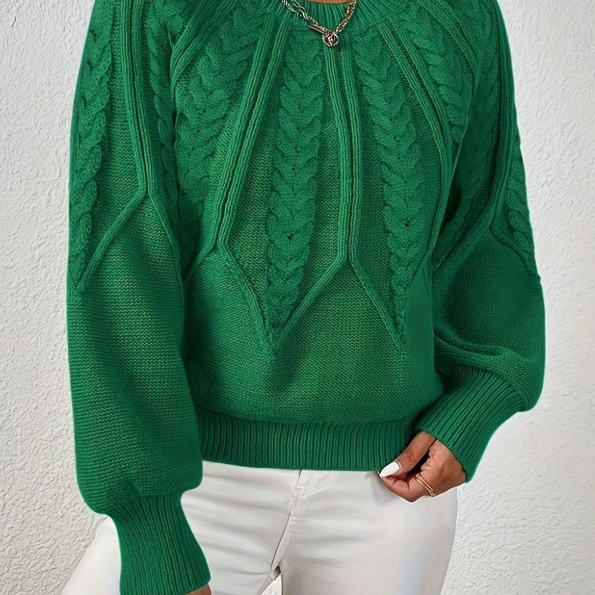 Mia | Women's Relaxed Cable-Knit Lantern Sleeve Pullover Sweater with Ribbed for Everyday
