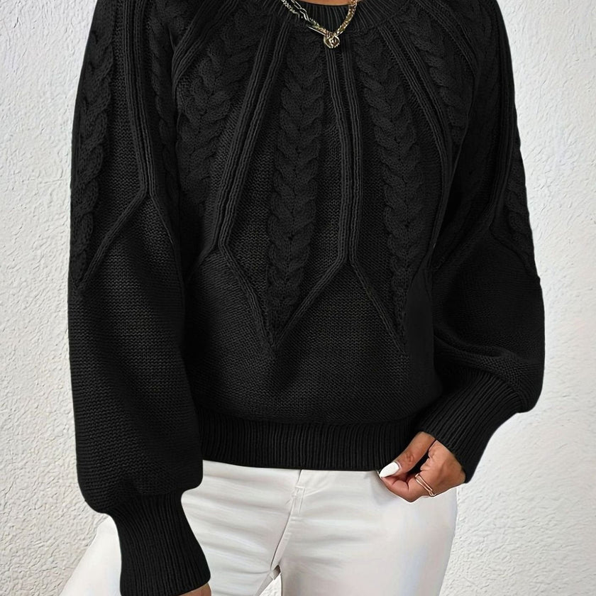Mia | Women's Relaxed Cable-Knit Lantern Sleeve Pullover Sweater with Ribbed for Everyday
