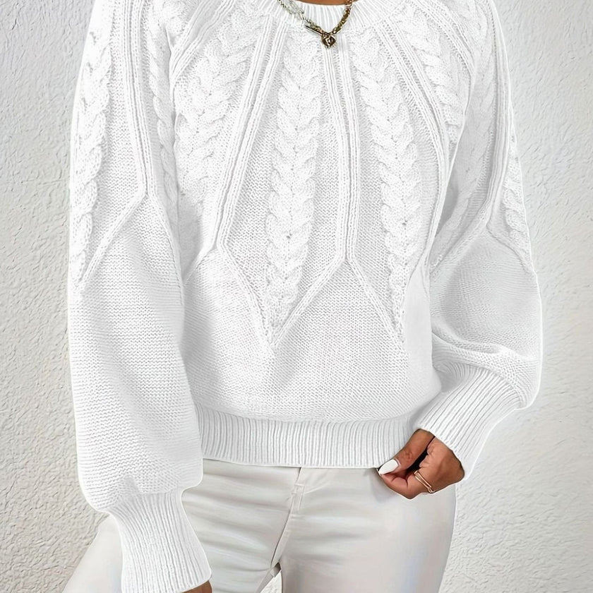 Mia | Women's Relaxed Cable-Knit Lantern Sleeve Pullover Sweater with Ribbed for Everyday