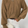 Mia | Women's Relaxed Cable-Knit Lantern Sleeve Pullover Sweater with Ribbed for Everyday