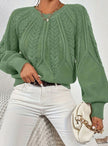Mia | Women's Relaxed Cable-Knit Lantern Sleeve Pullover Sweater with Ribbed for Everyday