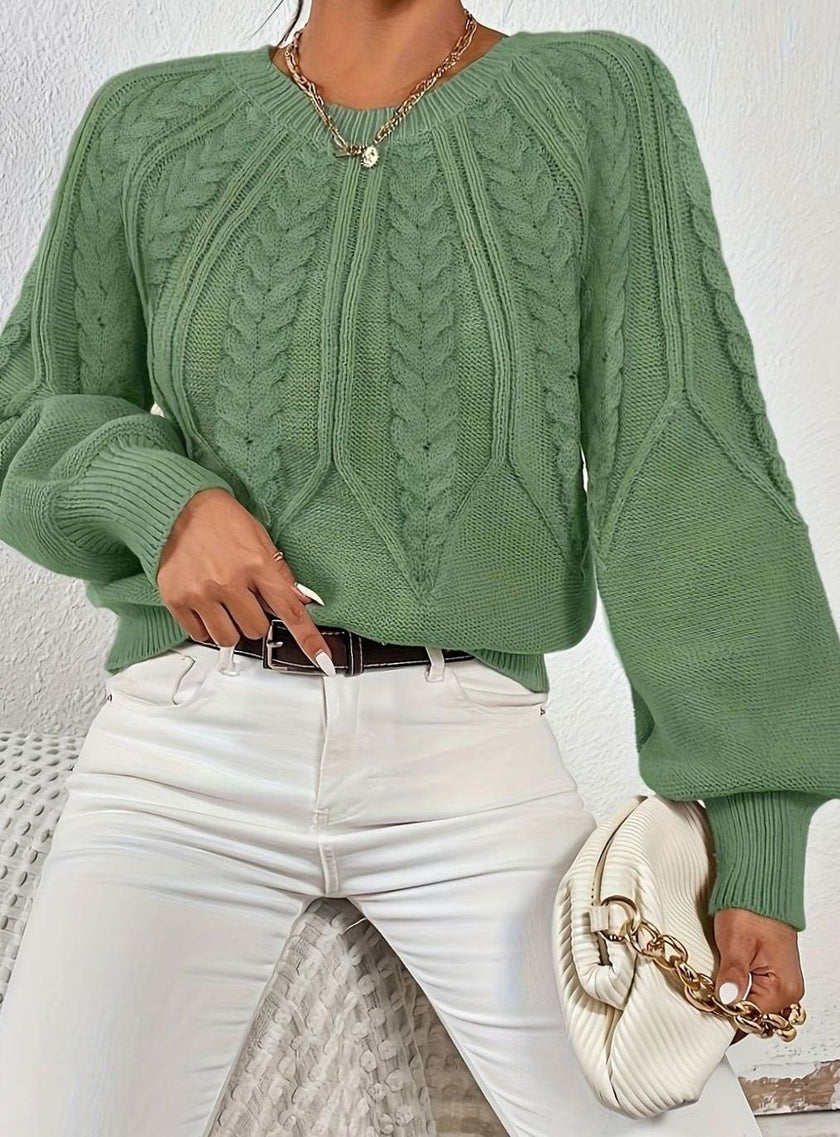 Mia | Women's Relaxed Cable-Knit Lantern Sleeve Pullover Sweater with Ribbed for Everyday