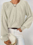 Mia | Women's Relaxed Cable-Knit Lantern Sleeve Pullover Sweater with Ribbed for Everyday