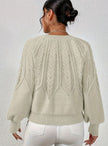 Mia | Women's Relaxed Cable-Knit Lantern Sleeve Pullover Sweater with Ribbed for Everyday