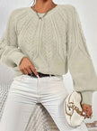 Mia | Women's Relaxed Cable-Knit Lantern Sleeve Pullover Sweater with Ribbed for Everyday
