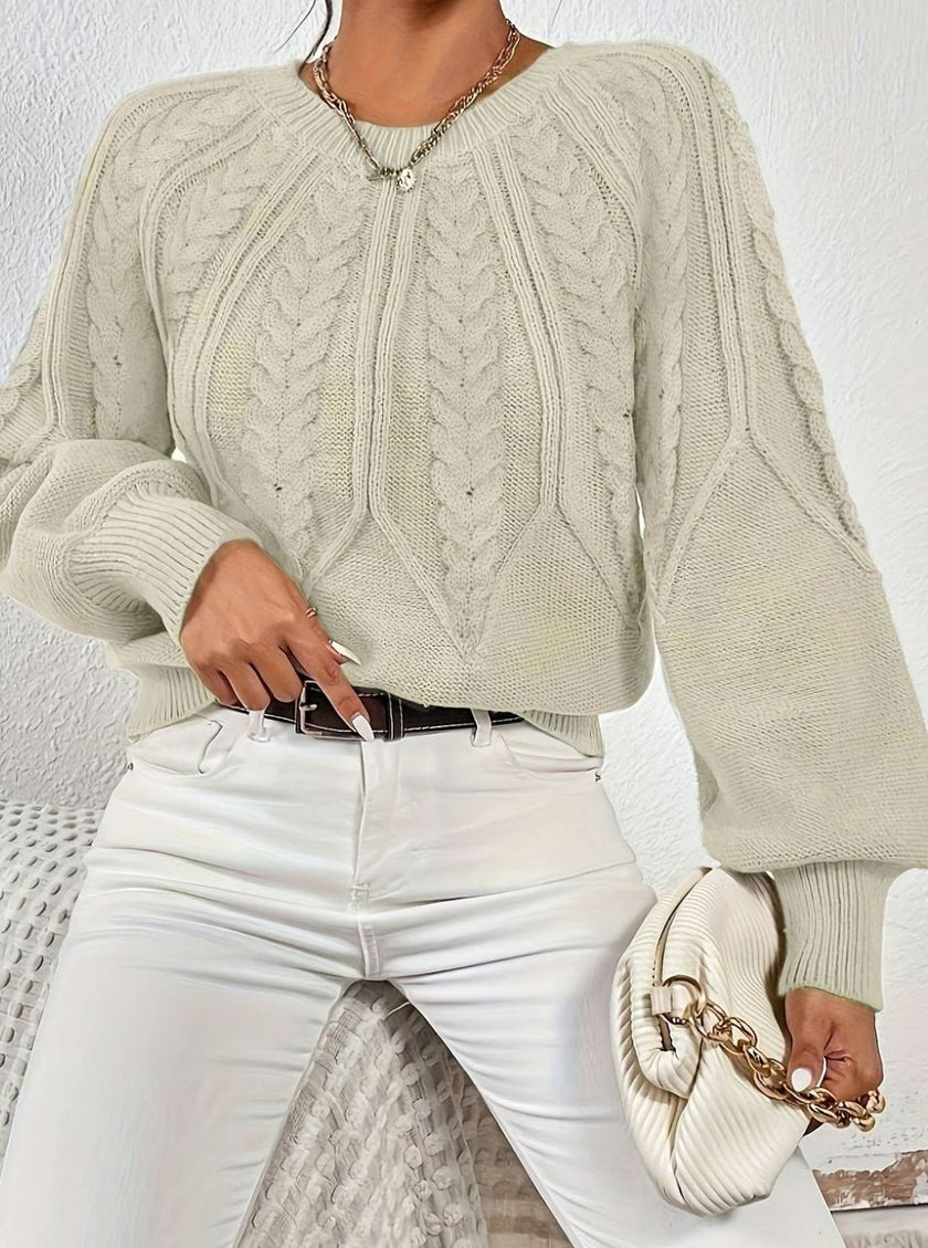 Mia | Women's Relaxed Cable-Knit Lantern Sleeve Pullover Sweater with Ribbed for Everyday