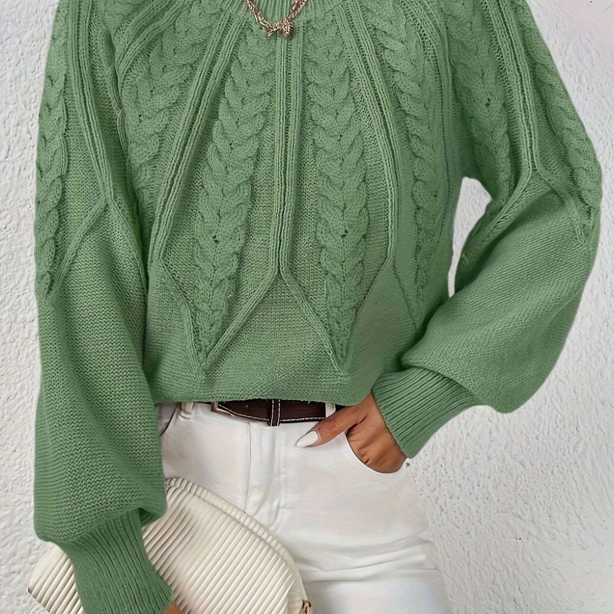 Cable-Knit Sweater with Lantern Sleeves Relaxed Fit for Women | Sophia
