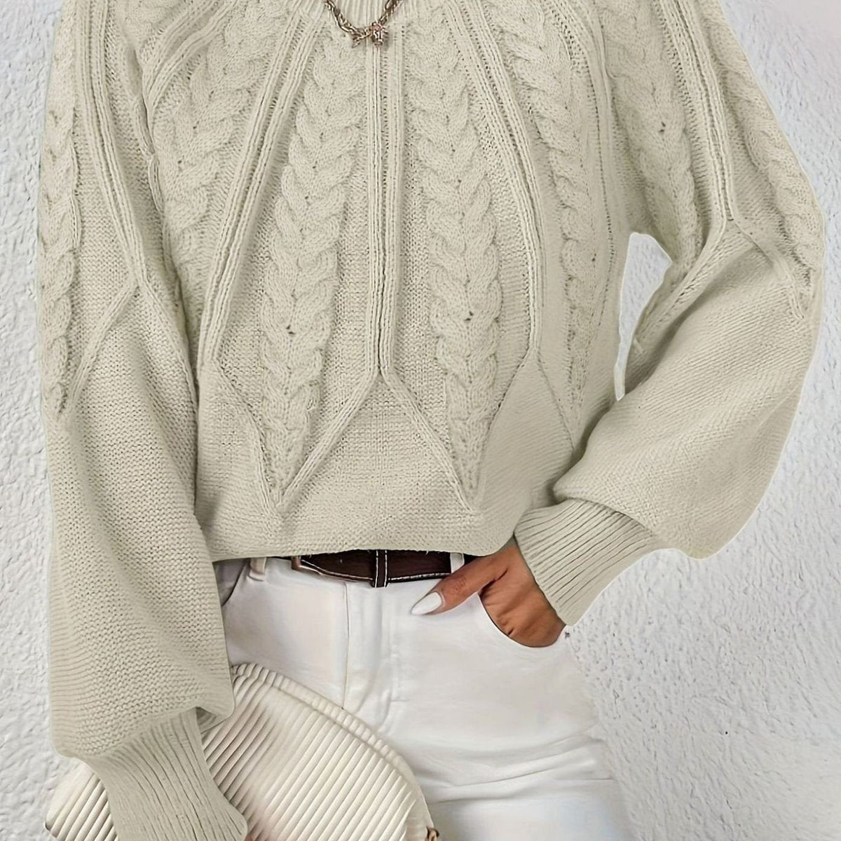 Cable-Knit Sweater with Lantern Sleeves Relaxed Fit for Women | Sophia