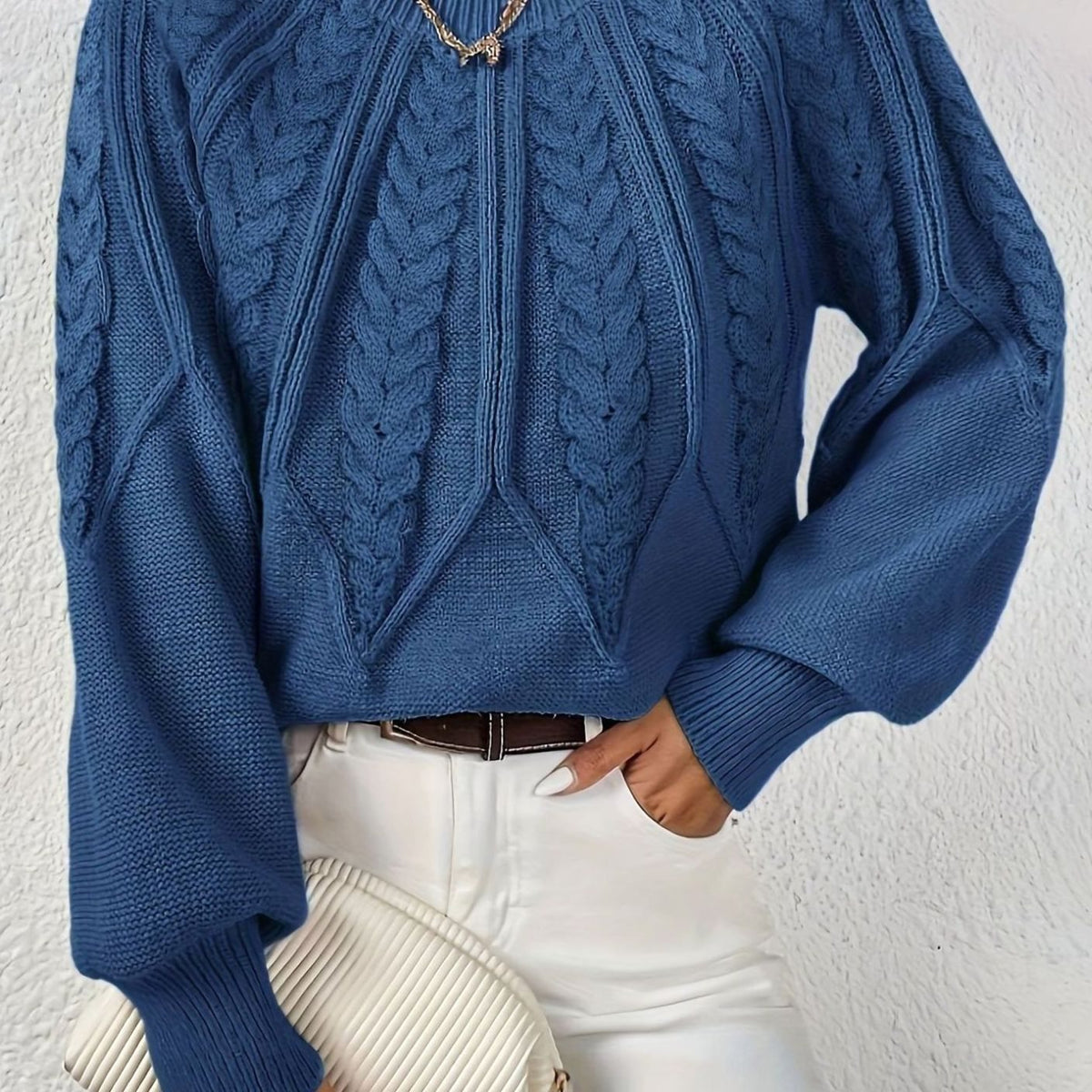 Cable-Knit Sweater with Lantern Sleeves Relaxed Fit for Women | Sophia