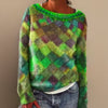 Luna | Women's Relaxed-Fit Argyle Knit Sweater Pullover with Checked for Layering