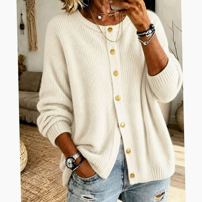 Isabella | Women's Crew-Neck Button-Front Cardigan Knit Sweater with Cozy for Everyday